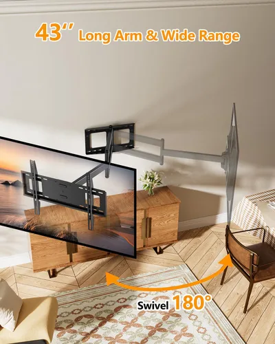Miniatura 7 de FORGING MOUNT - Soporte de pared de brazo largo y movimiento completo para TV, con extensión de brazo articulado de 107 cm, compatible