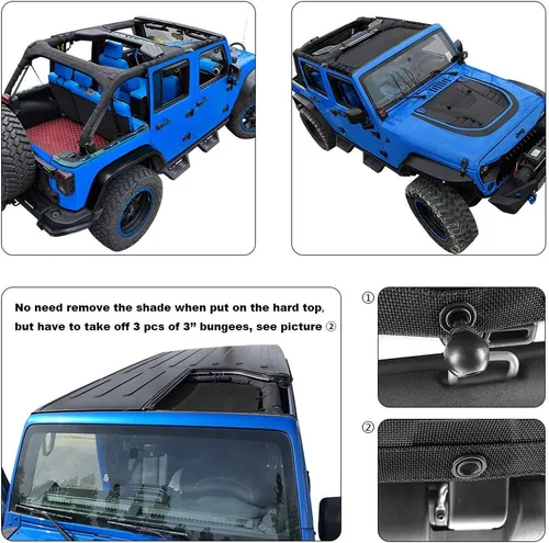 Miniatura 3 de Shadeidea - Parasol para Jeep Wrangler JK Unlimited (2007-2018), de 2 puertas y 4 puertas frontales-Tiff, pantalla de malla azul para parasol