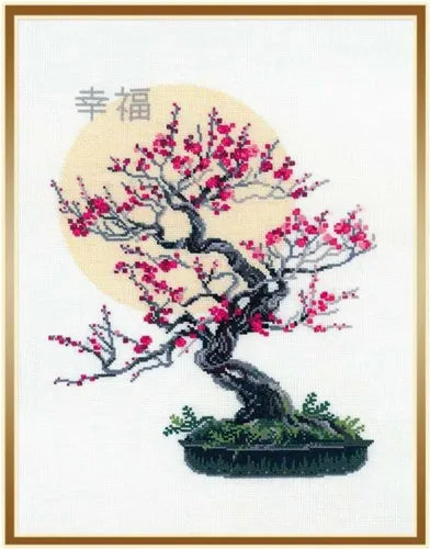 RIOLIS - Bonsai Kobai Wish of Well Being 1036, kits de punto de cruz de 13,78 x 17,72 pulgadas, kits de punto de cruz para principiantes y
