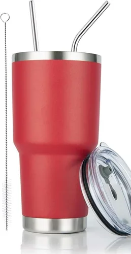 Miniatura 9 de D·S Vaso de 30 onzas con purpurina verde de Navidad con gradiente de acero inoxidable de doble pared aislada al vacío con popote y tapa, cepillo