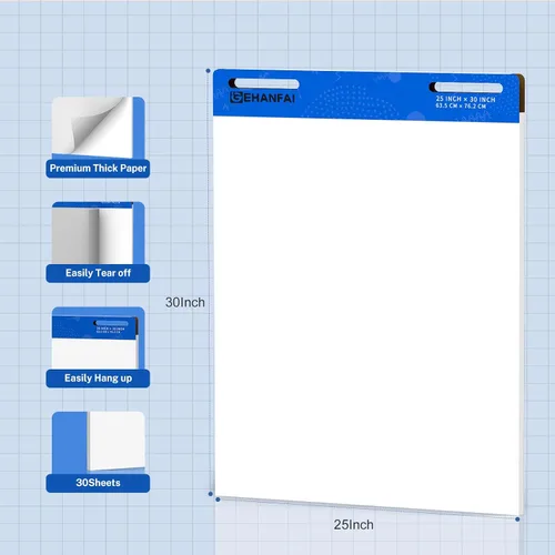 Miniatura 2 de 60 hojas adhesivas de caballete de 25 x 30 pulgadas, papel de caballete autoadhesivo blanco, ideal para profesores virtuales y estudiantes, papel