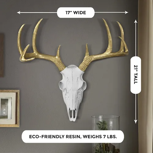 Miniatura 5 de Wallcharmers Decoración de pared grande con cuernos blancos y dorados, decoración de pared de cabeza de animal de taxidermia sintética de 21