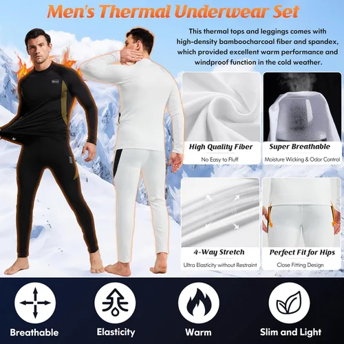 Miniatura 4 de romision Thermal Underwear for Men 2 Pack Long Johns Fleece Lined Hunting Gear Bottom Top Set Base Layer Cold Weather XS-4XL