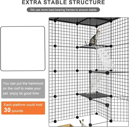 Miniatura 6 de PAWING Jaula grande para gatos de interior – Recinto de alambre de metal para gatos con cubo de almacenamiento, jaula desmontable para gatitos