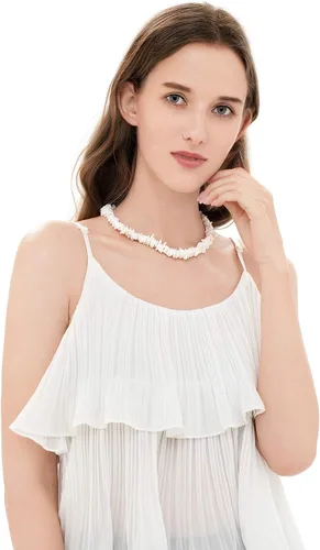 Miniatura 4 de TKUAMIGO Collar de concha de puka para mujer, gargantilla de perlas naturales, collar ajustable de conchas marinas, pulsera de concha de cauri