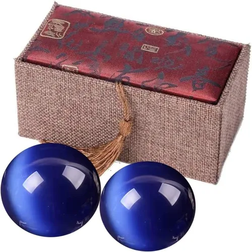 Miniatura 3 de Bolas Baoding de cristal de ojo de tigre de gato artificial azul rey de 1.57 pulgadas, bolas de salud chinas de cuarzo curativo para terapia de #2