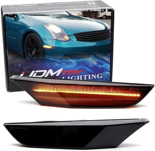 iJDMTOY Kit de montaje de luz de marcador lateral para guardabarros delanteros con lente ahumada, color ámbar, compatible con Infiniti G35 Sedán
