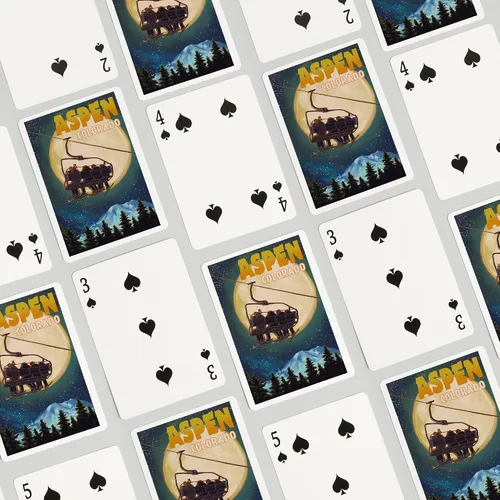 Miniatura 4 de Lantern Press Aspen, Colorado, Remonte de esquí y luna llena (52 cartas de juego, baraja de cartas de tamaño póquer con comodines)