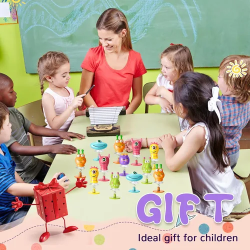 Miniatura 6 de Deekin 24 piezas de juguetes de lanzamiento de primavera de animales de ojo grande, 6 estilos saltando hinchables regalos de fiesta de primavera