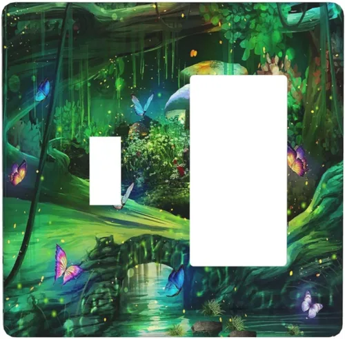Miniatura 39 de Cubiertas Decorativas para Placas de Interruptor Bosque Primavera Hada Encantada País de las Maravillas Suelo Verde 2 Gang Cubierta de Interruptor