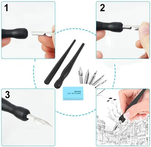 Miniatura 7 de Estink Manga Cartoon Comic - Juego de bolígrafos de caligrafía con 2 soportes para bolígrafos y 5 puntas de repuesto para dibujar y pintar