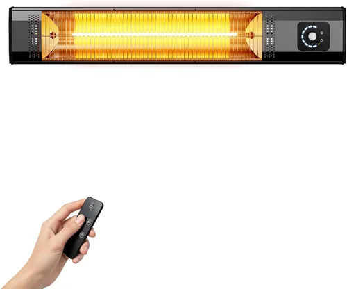 Miniatura 10 de Calentador eléctrico para patio al aire libre, calentador de torre infrarrojo de 34 pulgadas de 1500 W con calentamiento instantáneo, protección 34