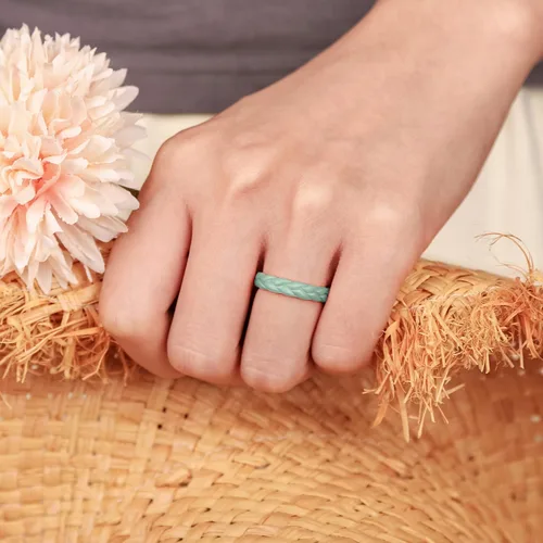 Miniatura 88 de Egnaro Anillos de boda de silicona para ella, conjuntos de novia de goma para mujer, bandas finas, diseño trenzado de hojas apilables con ranuras