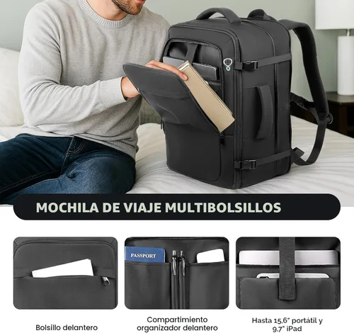 Miniatura 4 de Mochila de transporte para viajes de 1 a 10 días, mochila de viaje extra grande de 40L-50L aprobada por la TSA, bolsa expandible para laptop, bolsa