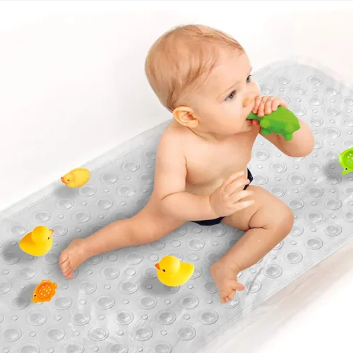 Miniatura 9 de Sheepping Alfombra de baño para bebé antideslizante extra larga para niños, de 40 x 16 pulgadas, alfombrilla de baño ecológica con 200 ventosas Azul