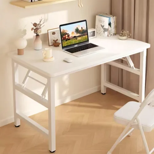 Escritorios plegables de 31.5 pulgadas para espacios pequeños, escritorio plegable sin montaje, mesa pequeña para dormitorio, color blanco.