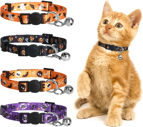 Miniatura 11 de azuza Paquete de 4 Collares para Gatos y Gatitos de Liberación Rápida con Campana, Hebilla Segura Ajustable 2#Fruta