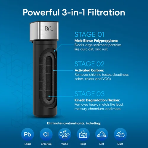 Miniatura 5 de Brio Sistema de filtro de agua para debajo del fregadero de 11 pulgadas para grifo de cocina y baño, carcasa única de 3 etapas, filtros de 0.5