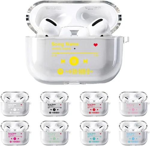 Miniatura 5 de Funda personalizada para Spotify compatible con AirPods Pro 3/Pro 2/Pro/1/2/3 con llavero, cubierta transparente de canción musical personalizada