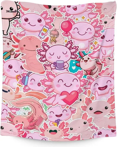 Miniatura 8 de Axolotl - Manta de regalo – 30 x 40 pulgadas, bonita manta de ajolote para mujeres y niñas, franela azul, suave, cálida y acogedora para sofá