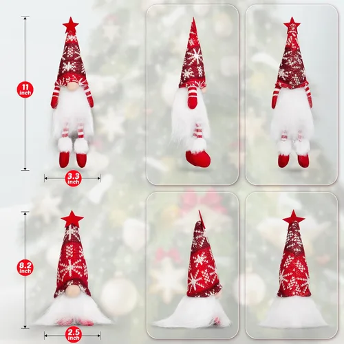 Miniatura 5 de Paquete de 6 adornos navideños de gnomo, gnomos suecos hechos a mano iluminados Tomte de peluche con luces, elfo de Papá Noel festivo, regalo