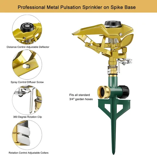 Miniatura 7 de FANHAO Rociador de impacto pulsante resistente en base de estco, rociador de impacto 100% metálico con patrón de pulverización ajustable de 360°