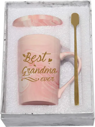 Miniatura 9 de Taza "Best Grandma Ever" Regalos de Café Cumpleaños Día de las Madres para de Nieta Nieto Nietos Nietos 14 Onzas Caja de Regalo con Cuchara y Tapete