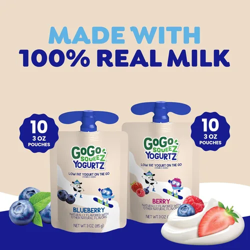 Miniatura 5 de GoGo squeeZ yogurtZ Paquete Variado, Arándano y Baya, 3 oz (Paquete de 20), Aperitivos para Niños Hechos de Yogur Real y Fruta, No Necesita