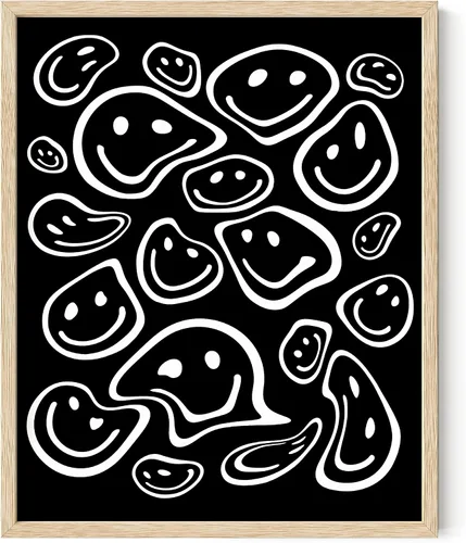 Miniatura 39 de HAUS AND HUES Impresión artística de sonrisas ácidas negras - Individual - 12x16 Smileys negros