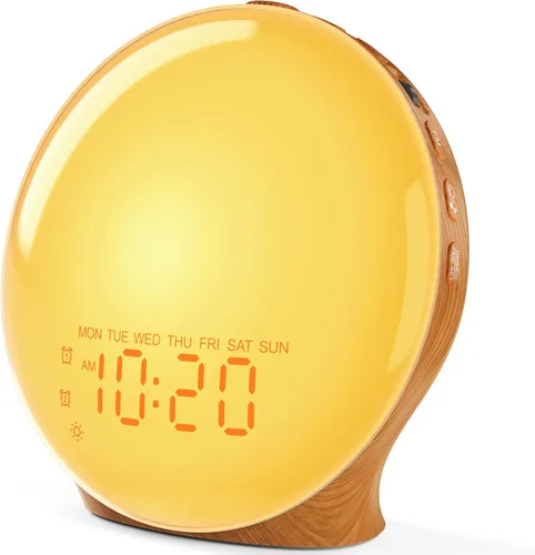 Miniatura 10 de JALL Reloj despertador Sunrise para dormitorios con máquina de sonido de ruido blanco, despertador de luz despertador para personas que duermen