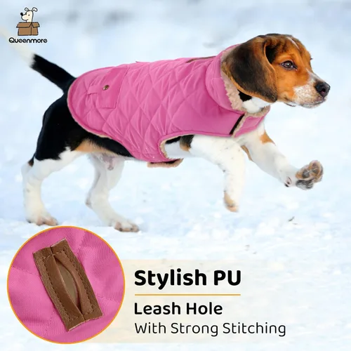 Miniatura 5 de Queenmore Abrigo de invierno para perro, chaqueta de vellón, ropa impermeable para perros para clima frío, acolchado de algodón grueso y cálido, Rosa