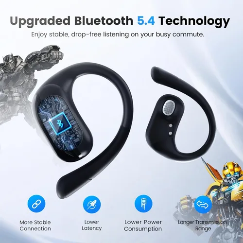 Miniatura 2 de Transformers Auriculares inalámbricos de oreja abierta Bluetooth 5.4 para correr y entrenar, auriculares sobre la oreja con ganchos impermeables