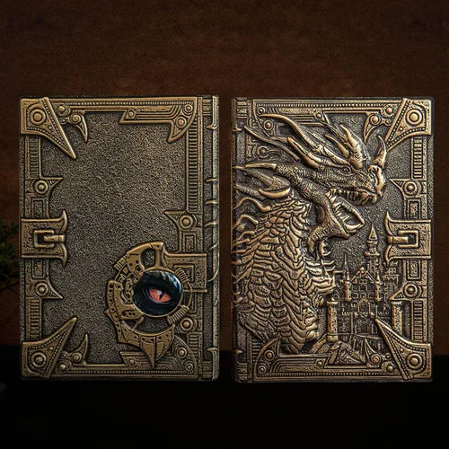 Miniatura 4 de Cuaderno de escritura de diario de dragón en relieve 3D con juego de bolígrafos, diario DND de tapa dura hecho a mano, bloc de notas diario