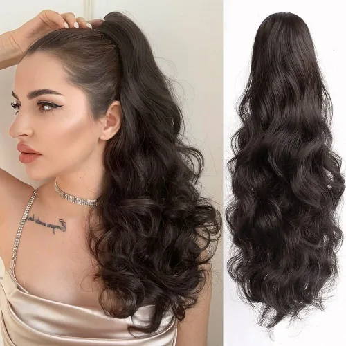 Miniatura 35 de Extensión de cola de caballo ondulada y rizada de 20 pulgadas de largo, peluca sintética de cola de caballo falsa con clip, extensiones de cabello