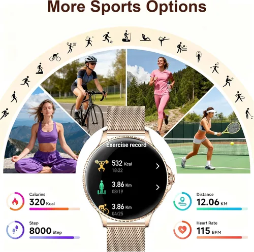 Miniatura 7 de Relojes inteligentes para mujer, rastreadores de actividad de 1.27 pulgadas con llamadas Bluetooth (respuesta y marca), frecuencia cardíaca, sueño