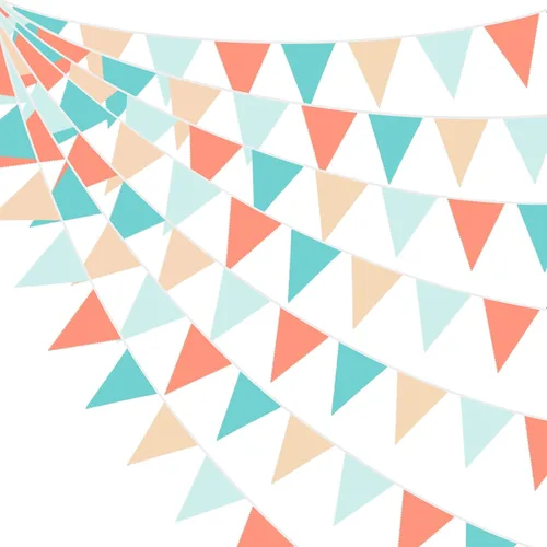 Miniatura 10 de Pancarta verde aguamarina de 32 pies para decoración de fiesta, bandera triangular, banderines de tela para boda, cumpleaños, compromiso, novia