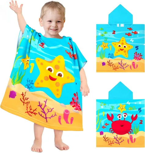 Miniatura 9 de HUANLANG Toalla de playa con capucha para niños y niñas, toalla de playa para baño, piscina, poncho de playa, toalla de algodón súper suave