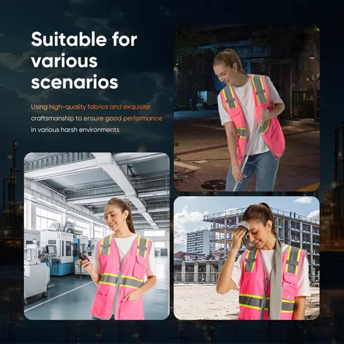 Miniatura 5 de Chaleco de Seguridad de Alta Visibilidad para Mujeres, Chaleco de Construcción de Trabajo con Cintura de Cordón con Bolsillos y Cremallera, Chaleco