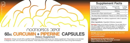 Miniatura 2 de Nootropics Depot Cápsulas de curcumina + piperina 1000 mg de curcumina + 6 mg de piperina 60