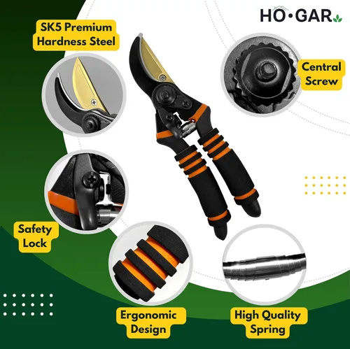Miniatura 6 de HO.GAR Kit de tijeras de podar de titanio de alta calidad: podadoras manuales profesionales resistentes, tijeras de jardinería, tijeras ergonómicas.