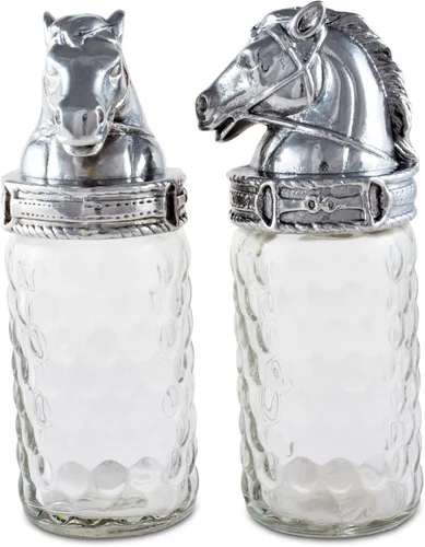 Miniatura 7 de Arthur Court Patrón de caballo S/P con aluminio con tapa ecuestre pulida a mano de calidad artesanal para sal y pimienta de vidrio grande, 6