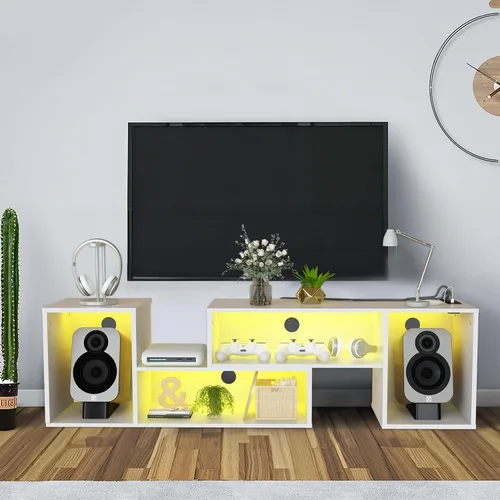 Miniatura 8 de DKLGG Soporte de TV LED, moderno centro de entretenimiento en forma de L con 19 modos de luz LED, almacenamiento y tomas de corriente
