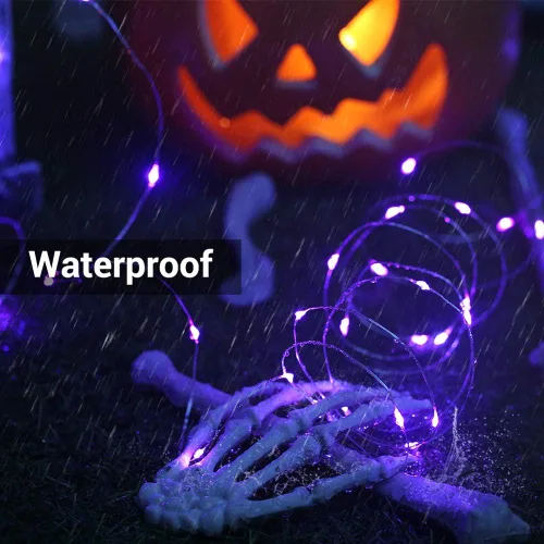 Miniatura 7 de BrizLabs Luces moradas de Halloween, 19.47 pies, 60 luces LED de Halloween, 8 modos de luz morada con control remoto, luz parpadeante impermeable al