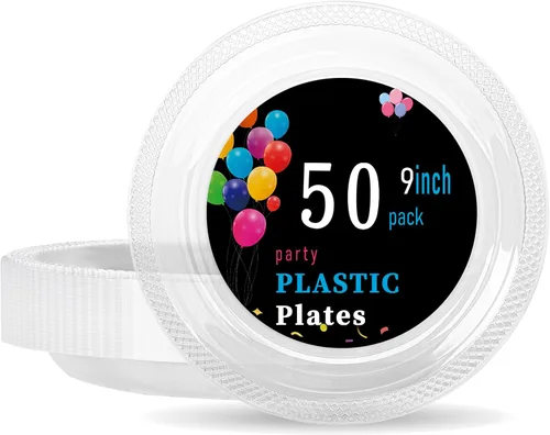 Miniatura 39 de WELLIFE Platos de plástico rojos de 7 pulgadas, 50 platos desechables para fiesta, día de la madre, plato pequeño de postre para cena, pasteles