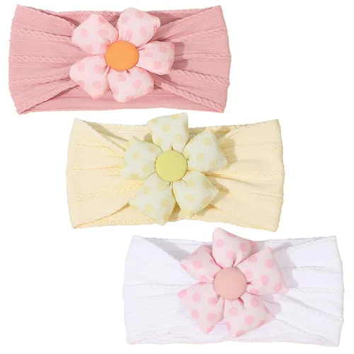 Miniatura 9 de MIUXUESO 3 Piezas Diademas de Flores para Bebé Diademas de Nylon para Niñas Bebé Diademas Suaves Accesorios para el Cabello para Recién Nacidos