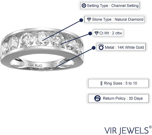 Miniatura 20 de VIR JEWELS Anillo de boda de diamante blanco de 1 cttw a 2 quilates para mujer, juego de canales de oro de 14 quilates, tamaño 4.5-10