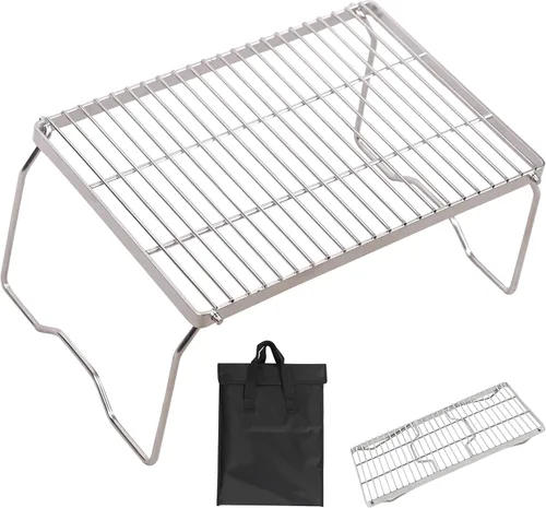Miniatura 12 de REDCAMP Parrilla de fogata portátil de 12 pulgadas, acero inoxidable 304, parrilla plegable de fogata con parabrisas patas ajustables en altura