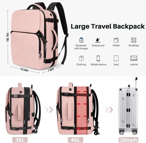 Miniatura 11 de Mochila de Viaje Snoffic para Mujer, Negro, 17 pulg.