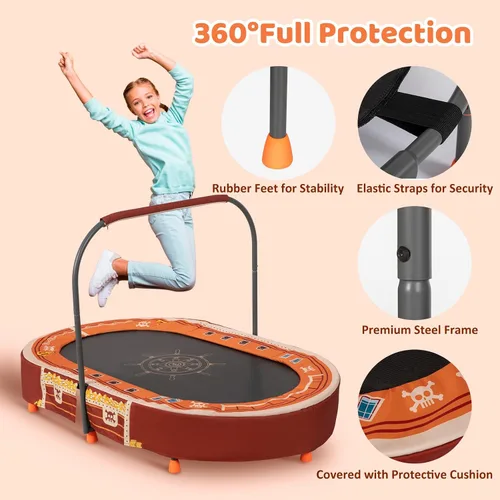 Miniatura 3 de Indoor Trampoline, 55" Foldable Trampoline with Handle, Oval Trampoline for Kids, Play Rebounder, Kids Trampoline Indoor, Gift for Girls Age 3+