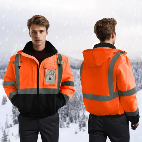 Miniatura 3 de Chaquetas de seguridad de alta visibilidad con bolsillos para hombres y mujeres, abrigos reflectantes de construcción para clima frío, impermeable